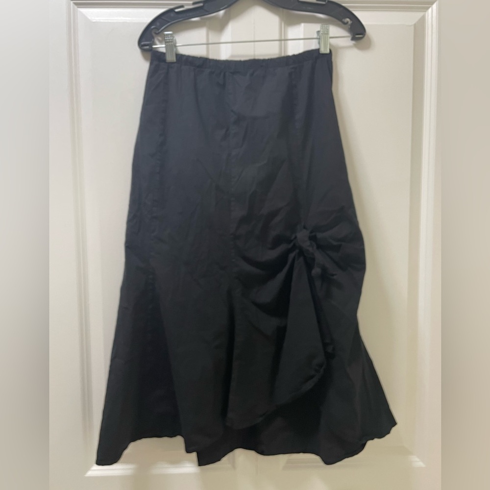 Barbara Lesser XS Black Tie-Topped Front Slit Skirt, Cotton, Elastic Drawstring